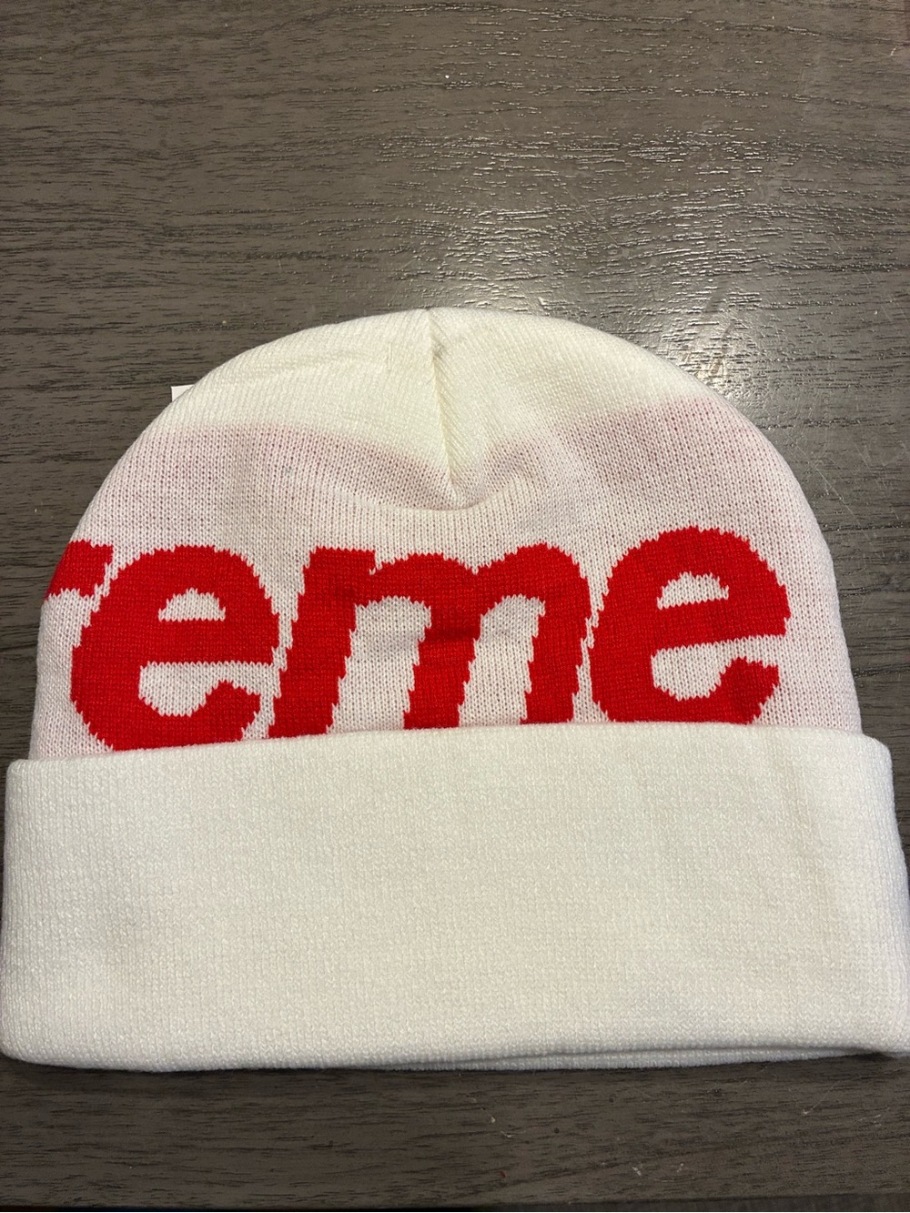 Supreme White Beanie with Red Logo